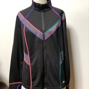 𝅺FILA running track‎ black zippered jacket size Large